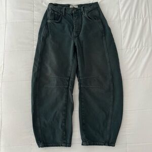 Free People We The Free Good Luck Mid Rise Barrel Jeans Wide Leg Denim Green 24